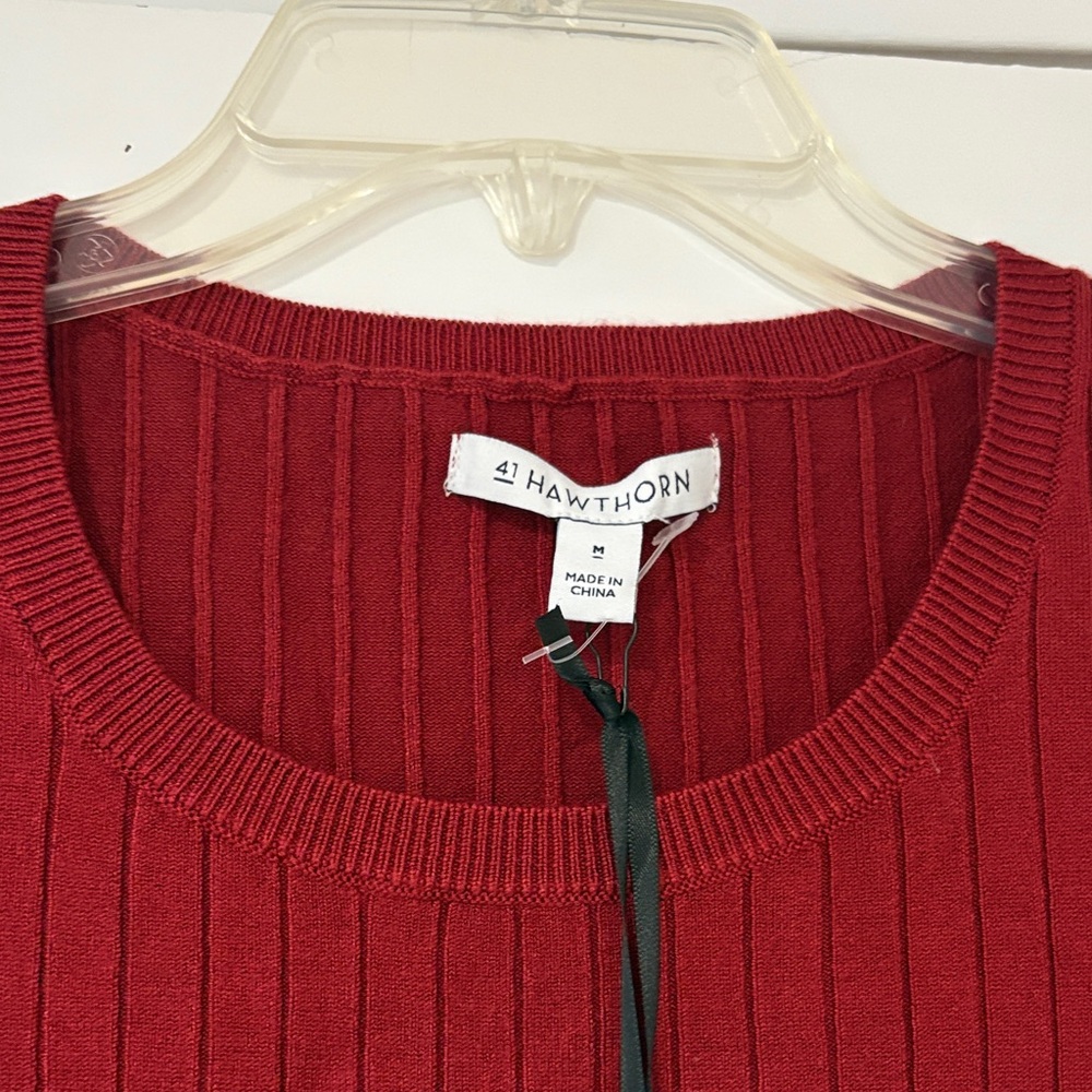 41 Hawthorn Burgundy Ribbed Short Sleeve Lightweight Sweater - Picture 2 of 6
